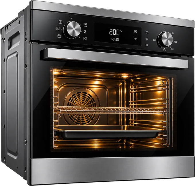 Horno empotrable con la luz encendida